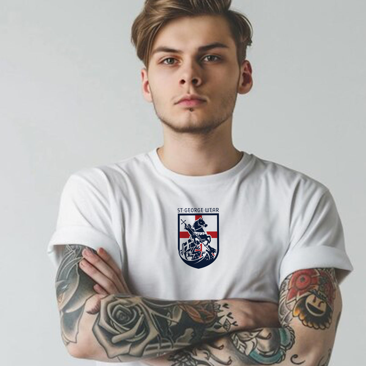 St George Wear Heavyweight Cotton T-Shirt man close up tatto